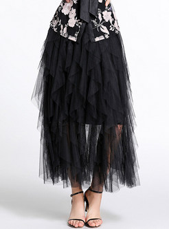 Chicwish Elastic Waist Frill Trim Flutter Midi Skirts For Women