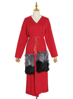 Chicwish Fur-Trimmed Dual Pocket Long Open Front Knitted For Women