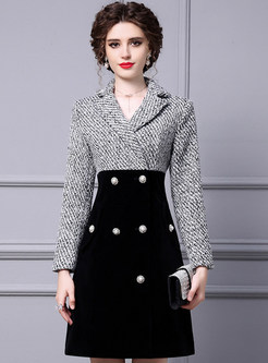 Lapel Double-Breasted Woolen Contrasting Office Dresses
