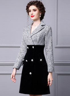 Lapel Double-Breasted Woolen Contrasting Office Dresses