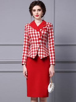 Large Lapels Plaid Thickened Office Dresses