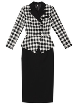 Large Lapels Plaid Thickened Office Dresses