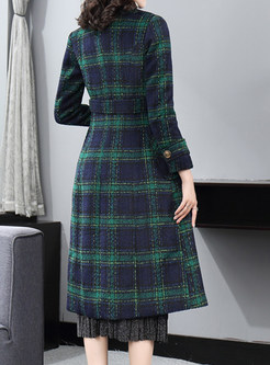 Large Lapels Plaid Thickened Tie Waist Womens Winter Coats
