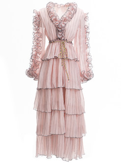 Fashion Distored Selvedge Pleated Maxi Dresses