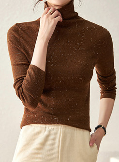 High Neck Wool Fitted Knit Jumper Womens