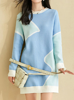 Relaxed Crewneck Contrasting Knitted Dresses
