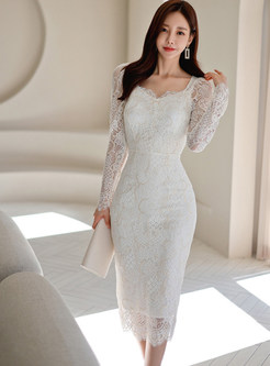New Look Square Neck Water Soluble Lace Sheath Dresses