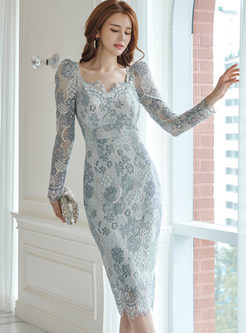 New Look Square Neck Water Soluble Lace Sheath Dresses