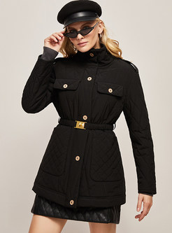 High Neck Thick Waist Tie Down Jackets For Women