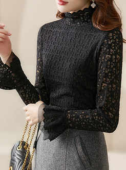 Stand Collar Water Soluble Lace Dressy Tops For Women