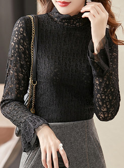 Stand Collar Water Soluble Lace Dressy Tops For Women