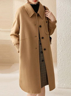 Turn-Down Collar Single-Breasted Woolen Womens Winter Coats