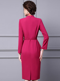 Fashion V-Neck Solid Color Office Dresses