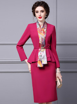 Fashion V-Neck Solid Color Office Dresses