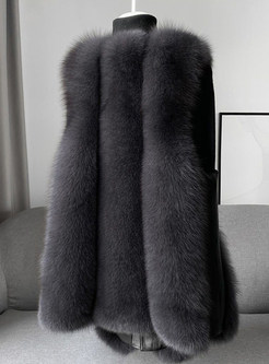 Fashion Large Lapels PU Splicing Faux Fur Vests