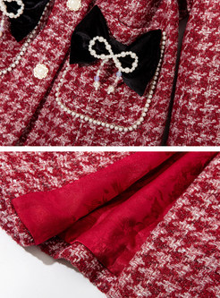Quality Lapel Plaid Duffle Bow-Embellished Womens Winter Coats