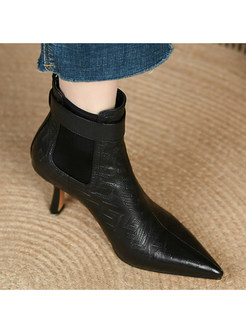 Double Elastic Pointed Toe Pointed Heel Ankle Boots For Women