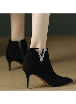 Chicwish Pointed Toe Pointed Heel Crystal-Embellished Ankle Boots For Women