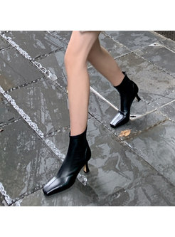 Women's Square Toe Heels Ankle Boots