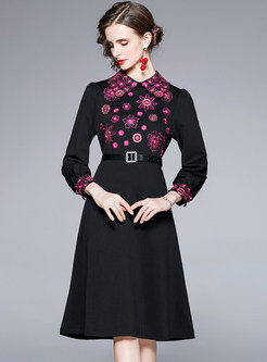 Turn-Down Collar Embroidered Cocktail Dresses