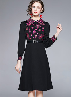 Turn-Down Collar Embroidered Cocktail Dresses