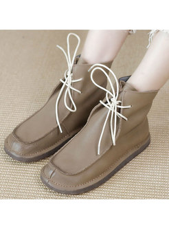 Women's Square Toe Lace-up Causal Shoes