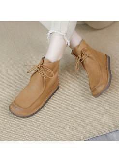 Women's Square Toe Lace-up Causal Shoes
