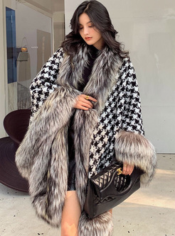 Fashion Fur-Trimmed Houndstooth Thickened Ponchos For Women