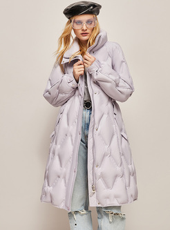 Turn-Down Collar Solid Warm Down Coats For Women