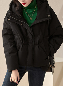 Hooded Full Zip Fluffy Cropped Puffer Jackets For Women