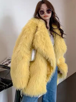 Stylish Large Lapels Faux Fur Loose Womens Winter Coats