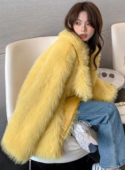 Stylish Large Lapels Faux Fur Loose Womens Winter Coats