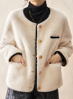 Crewneck Metal Button Cropped Womens Winter Coats