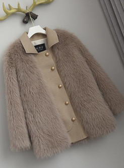 Shirt Collar Faux Fur Splicing Winter Coats For Women
