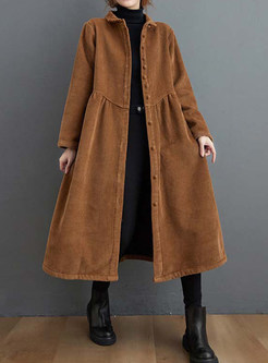 Retro Teddy Lined Plus Size Single-Breasted Corduroy Womens Coats