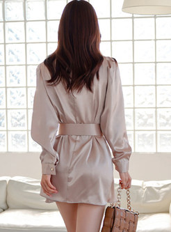 Turtleneck Solid Long Sleeve Short Dresses