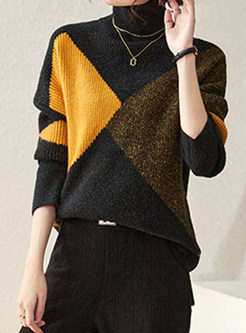 Comfort High Neck Contrasting Slouchy Sweaters For Women