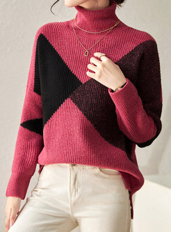 Comfort High Neck Contrasting Slouchy Sweaters For Women
