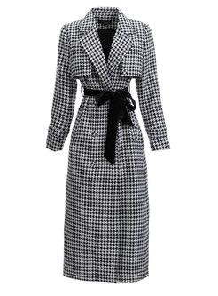 Vintage Large Lapels Houndstooth Double-Breasted Womens Winter Coats
