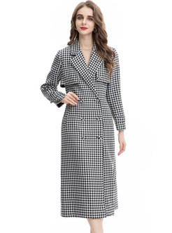 Vintage Large Lapels Houndstooth Double-Breasted Womens Winter Coats