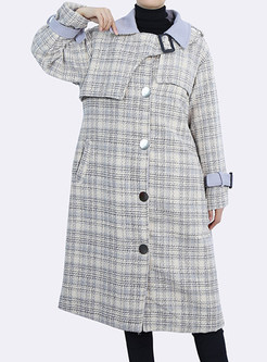 Large Lapels Plaid Woolen Women's Coats