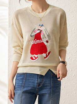 Comfortable Crewneck Intarsia Sweaters For Women