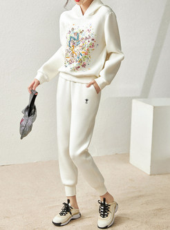 Relaxed Hooded Embroidered Ladies Pant Suits