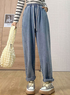 Vintage Loose Solid Jean Pants For Women