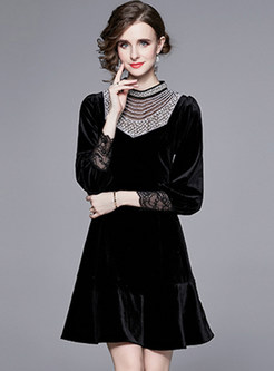 Elegant Small Embellished Velvet Little Black Dresses