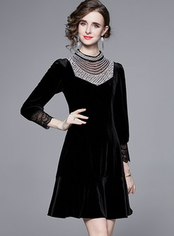 Elegant Small Embellished Velvet Little Black Dresses