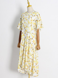 Romantic Puff Sleeve Gathered Waist Irregular Midi Dresses