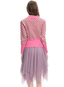 Turn-Down Collar Knitted Jumper & Irregular Tulle Skirt Sets