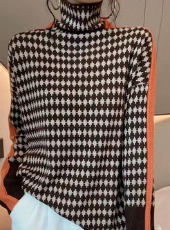 High Neck Plaid Retro Sweaters For Women