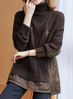 High Neck Patch Slouchy Sweaters For Women